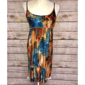 Banana Split U.S.A.- Orange & Blue Animal Print Midi Dress